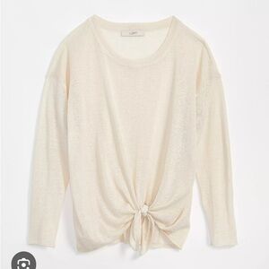 LOFT Sheer Cream Tie-Front Sweater